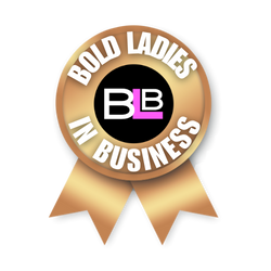 The Bold Ladies in Business Logo and Ribbon, showing that Fishin' Girl is a member of the Bold Ladies in Business group.